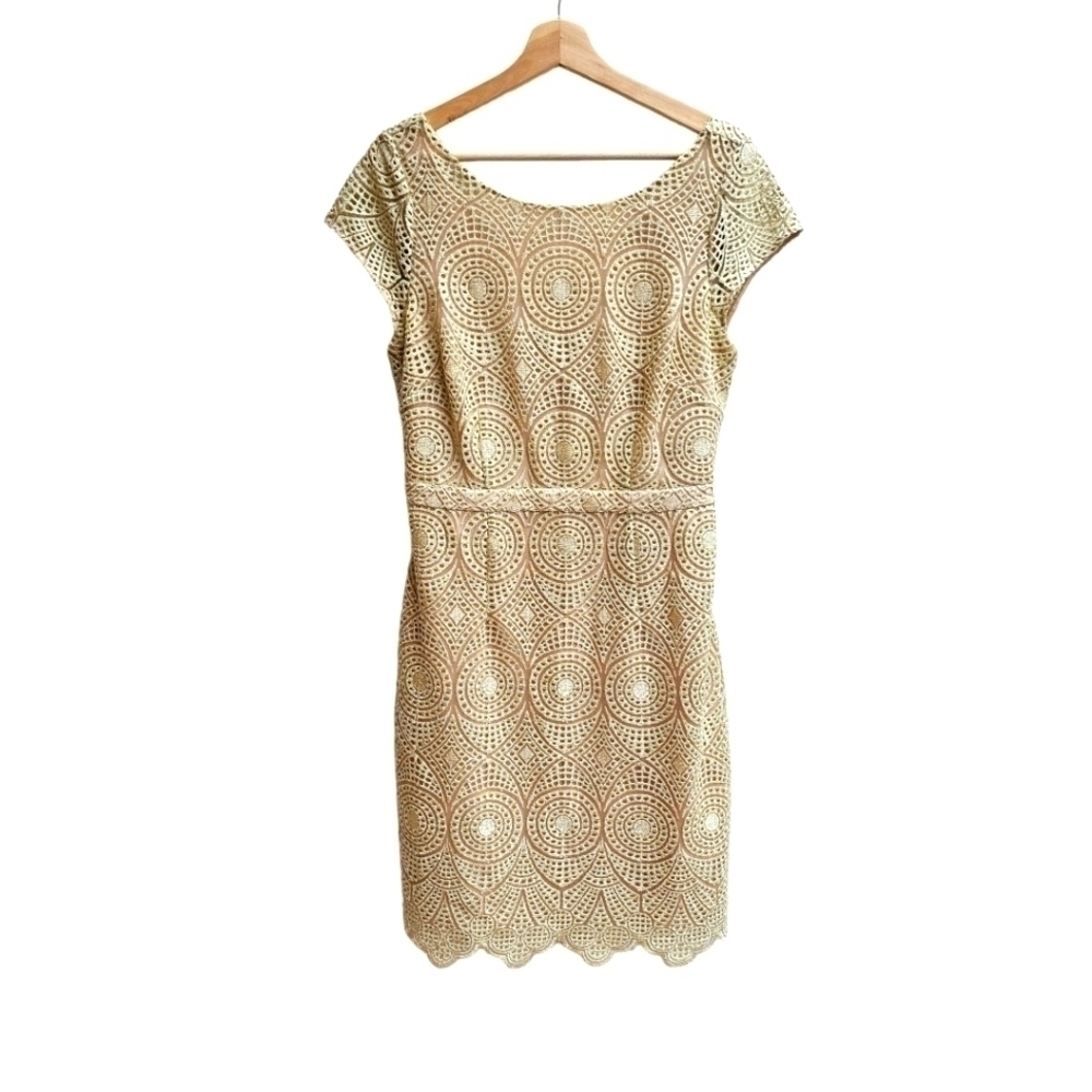 Laundry Embroidered Circle Dress with Metallic Gold Threading, Size Medium